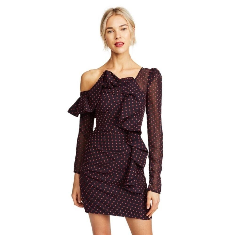 Self-Portrait Plumetis‎ one shoulder polka dot Mini Dress